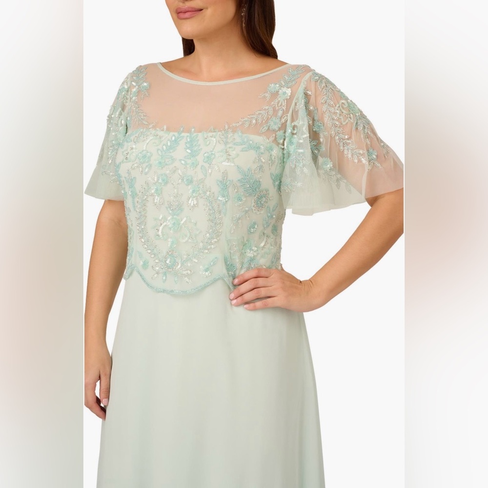 Adrianna Papell - Beaded flutter sleeve Chiffon Gown - NWT